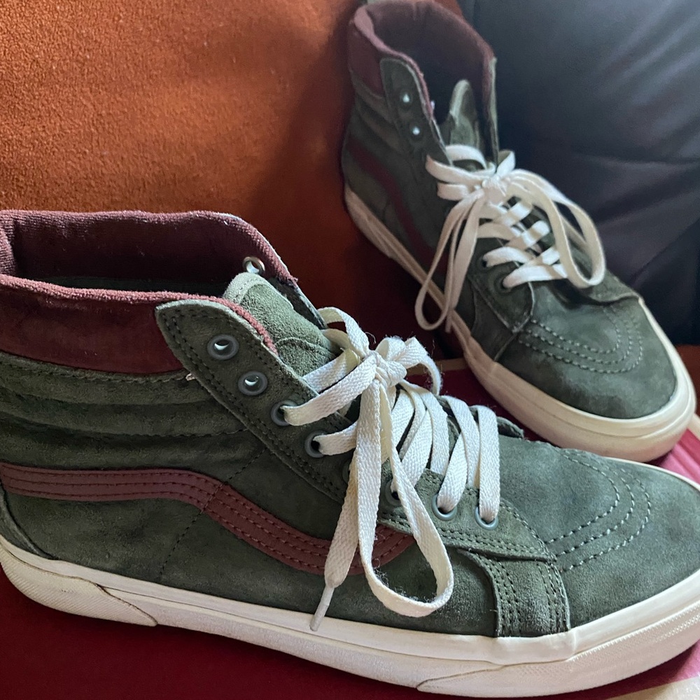 Vans Green and Maroon High-Top Sneakers
